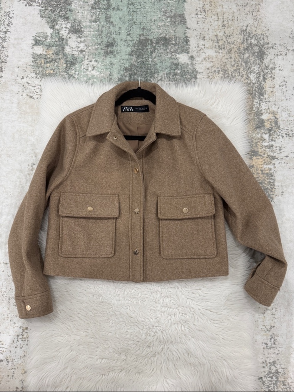 Zara Cropped Utility Jacket in Camel Brown